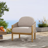 Grotta Outdoor Wood Club Chair, Beige Rope with Beige Cushion