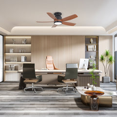 42 Inch Matte Black Ceiling Fan with LED Light and 6 Speed Remote Control Reversible DC Motor for Bedroom Living Room