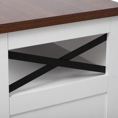 K&K 46.5'' Farmhouse Kitchen Island with Drape of Beads, Power Outlet, Rolling Kitchen Cart on Wheels with Drop Leaf, 3 Doors , 3 Drawers and Internal Iron Shelf, for Kitchen, Dining Room, White
