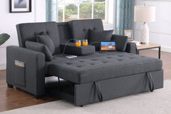 Cody II 70-inch Dark Gray Linen Convertible Sleeper Loveseat with Drop-Down Console, Cup Holders, USB & USB-C Charging Ports, Pocket Coil Seating - Multi-functional Sofa Bed