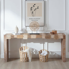 Modern Rustic Console Table - 71" Entryway Table with Sculpted Block Design - Narrow Sofa Table for Hallway, Living Room, or Foyer