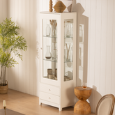71'' Freestanding Upholstered Display Cabinet, Upholstered Glass Door Cabinet with Ceiling Light,Wine Cabinet with Adjustable Shelves, for Livingroom, Kitchen, Bar & Dining Room - White