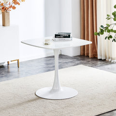 31.5 Inch White Square Dining Table for 2-4 Person, Mid-Century Modern Tulip Table with Sturdy Metal Pedestal Base, 0.71" Thickened MDF Tabletop for Small Space, Apartment, Kitchen, Bistro & Office