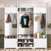 VIBE HAUS 79.1''Wide Modern Hall Tree with Shoe Storage, 4-in-1 Entryway Bench with 8 Cubbies, 7 Coat Hooks & Adjustable Shelf for Hallway, living room, White