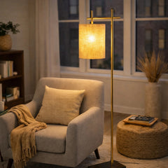 Tall Corner Floor Lamp, Standing Light for Living Room, Bedroom & Office Space Illumination Brizo Bamboo Lampshade Floor Lamp Dark brown and Bronze 110V