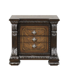 Ornate Molding Silver Brushed Nightstand 1pc USB Port Ball Bearing Glide French And English Dovetail Drawers Espresso Finish Bedroom Furniture