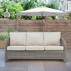 73.6" PE Wicker Rattan Outdoor Furniture Set, 3 Seat Sofa with Beige Deep Seat Cushions