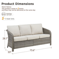 73.6" PE Wicker Rattan Outdoor Furniture Set, 3 Seat Sofa with Beige Deep Seat Cushions
