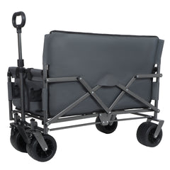 3-in-1 Convertible Folding Wagon Cart with Bench Seat & Storage - 500lbs Heavy-Duty Utility Wagon, 180L Capacity All-Terrain Wheels for Camping, Beach, Sports, Garden, gray