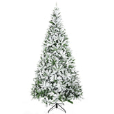 HOMCOM 9' Tall Unlit Snow Flocked Pine Artificial Christmas Tree with Realistic Branches, Green