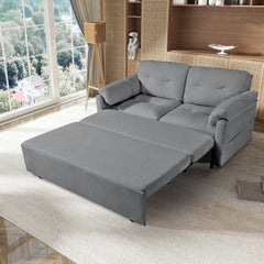 Convertible Pull-Out Queen Sleeper Sofa, 3-in-1 Sofa Bed with Side Storage & 8 Silent Casters, Thick Padded Chenille Loveseat for Living Room, Bedroom, Apartment, Grey