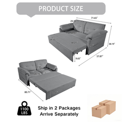 Convertible Pull-Out Queen Sleeper Sofa, 3-in-1 Sofa Bed with Side Storage & 8 Silent Casters, Thick Padded Chenille Loveseat for Living Room, Bedroom, Apartment, Grey