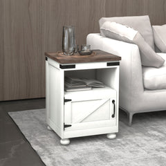 HOMCOM Small Side Table with Storage, Farmhouse End Table with Open Shelf and Cupboard, Modern Sofa Table with Wood Legs for Living Room, White