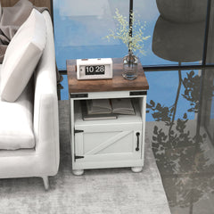 HOMCOM Small Side Table with Storage, Farmhouse End Table with Open Shelf and Cupboard, Modern Sofa Table with Wood Legs for Living Room, White