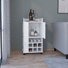 Bar Cart with 6 Built-in Wine Rack and Casters, White