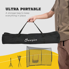 Soozier 17' x 5.5' Baseball Net with Strike Zone, Tee, Caddy, and Carry Bag for Pitching and Hitting, Portable Extra Large Softball and Baseball Training Equipment