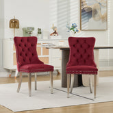 Nikki Collection Modern, High-end Tufted Solid Wood Contemporary Velvet Upholstered Dining Chair with Chrome Stainless Steel Plating Legs,Nailhead Trim,Set of 2,WineRed and Chrome, SW1701WR