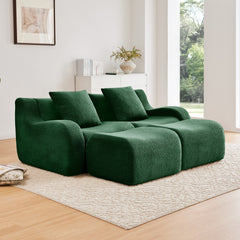 Soft Teddy Fabric Boneless Sofa,Anti-Slip Design,Assembly Chaise Lounge Curved Armrests Ergonomic Support 32D High Density Sponge,For Living Rooms Bedrooms,Green