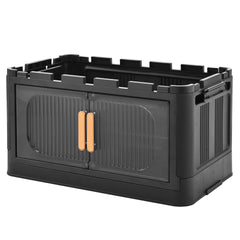 Black,20" Side Wide Folding Storage Cabinet ,5 Tiers,19.69"×11.81"×50.00",Collapsible Storage Bins with Magnetic Door, Plastic Storage Cabinet with Wheels