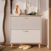 Shoes Storage Cabinet for Entryway,Narrow Shoe Rack Cabinet,Shoe Cabinet with 2 Flip Drawers,Freestanding Shoe Organizer with Natural Wood Legs,Slim Entryway Storage Organizer for 8-16 Pairs
