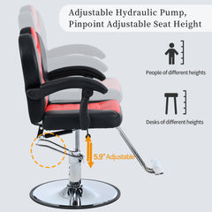 Classic Reclining barber Chair Salon Chair for Hair Stylist with Heavy Duty Hydraulic Pump, 360° Rotation, Tattoo Chair Shampoo Beauty Salon Equipment, Max Load Weight 330 Lbs, Red & Black