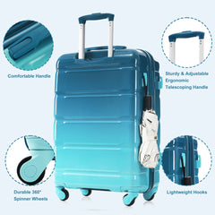 Luggage Sets 5 Piece, 20-inch with USB Port, ABS Durable Suitcase with Travel Bag, ABS+PC Hard Shell Luggage with Spinner Wheels, blue