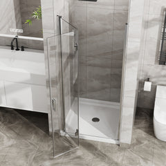 Goodyo 34"x 72" Bifold Frameless Glass Shower Door 1/4 inch Tempered Clear Glass Pivot Swing Shower Panel in Chrome Finish, Foldable