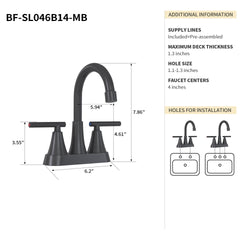 Bothwa Home 7.86" CUPC Certified 2-handle Bathroom Sink Faucet (Matt Black)