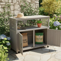 Wooden Patio Bar Table Set with Storage, Buffet Cabinet Sideboard for Outdoor and Indoor