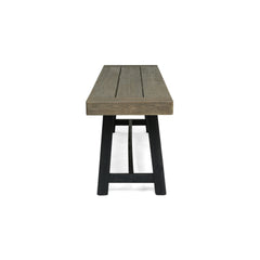 Outdoor Acacia Wood Bench, Sandblast Gray Finish and Black