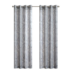 Grommet Top Sheer Bird on Branches Burnout Window Curtain(Only 1 Pc Panel)