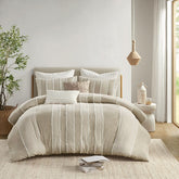 King/Cal King 3 Piece Striped Cotton Duvet Cover Set
