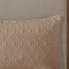 3 Piece Split Corner Pleated Quilted Bedspread Khaki King