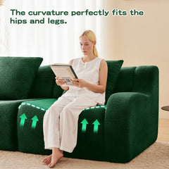 U-shaped Soft Teddy Fabric Boneless Sofa, Assembly Chaise,No Assembly Required Curved Armrest,Anti-Slip Design 32D High Density Sponge Streamlined Design,Fits Living Rooms Reading Nook,Green