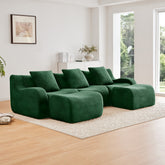 U-shaped Soft Teddy Fabric Boneless Sofa, Assembly Chaise,No Assembly Required Curved Armrest,Anti-Slip Design 32D High Density Sponge Streamlined Design,Fits Living Rooms Reading Nook,Green