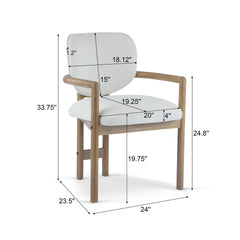 Dining Chairs Set of 2 Upholstered Arm Chairs, Rubber Wood Accent Chairs White Fabric Seating, 300 LBS Weight Capacity