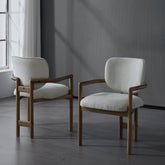 Dining Chairs Set of 2 Upholstered Arm Chairs, Rubber Wood Accent Chairs White Fabric Seating, 300 LBS Weight Capacity