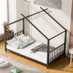 Twin Size Metal House Platform Bed, Black