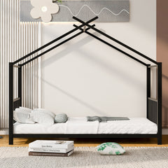 Twin Size Metal House Platform Bed, Black