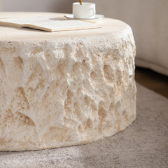 MgO Mid-Century Round Centre Coffee Table Vintage Faux Stone Sofa Pre-Modern Coffee Tables Beige Coffee Table for Living Room Office Apartment