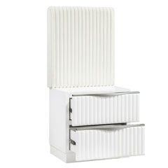 Luxurious Pearl White Finish Two Drawers Nightstand with Wall Panel Upholstery Sleek Handles Glam Bedroom Furniture 1pc Bedside Cabinet