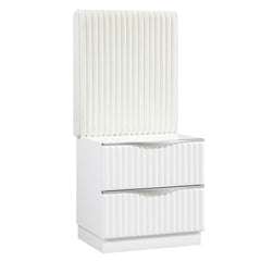 Luxurious Pearl White Finish Two Drawers Nightstand with Wall Panel Upholstery Sleek Handles Glam Bedroom Furniture 1pc Bedside Cabinet