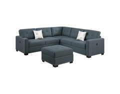 Casual Simple Tufted Couch Living Room Sectional 4pc Set Dark Gray Fabric Upholstered RAF/LAF One-Arm Loveseat Wedge Ottoman