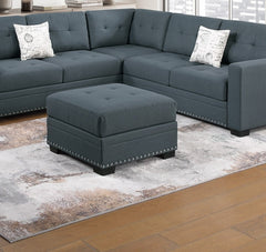 Casual Simple Tufted Couch Living Room Sectional 4pc Set Dark Gray Fabric Upholstered RAF/LAF One-Arm Loveseat Wedge Ottoman