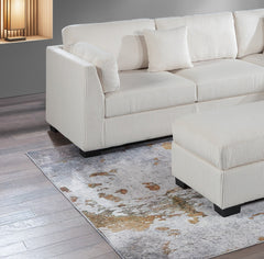 Contemporary Sectional Sofa Set Reversible L/R Chaise Sofa Beige Corduroy Upholstered Pillows Living Room Furniture