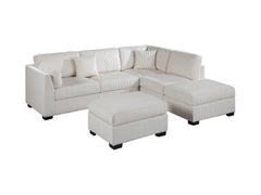 Contemporary Sectional Sofa Set Reversible L/R Chaise Sofa Beige Corduroy Upholstered Pillows Living Room Furniture