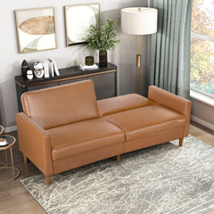 Comfort Sleeper Sofa Camel Faux Leather Upholstery Modern Furniture Durable Plywood Frame Elegant Lounger 1pc