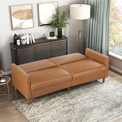 Comfort Sleeper Sofa Camel Faux Leather Upholstery Modern Furniture Durable Plywood Frame Elegant Lounger 1pc