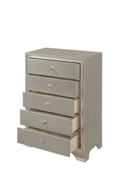 1pc Modern Glam Style Champagne Finish Glam Five Drawer Chest Embossed Crocodile Pattern Wooden Bedroom Furniture