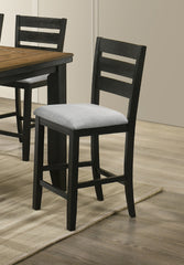 Contemporary Style Charcoal Finish Counter Height Dining Chair Bar Stool 2pc Set Fabric Upholstery Wooden Furniture